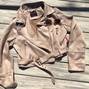 Faux Suede Taupe Moto Jacket; fits true to size